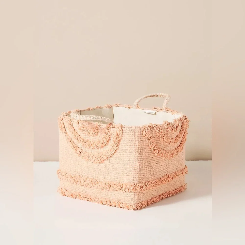 Anthropologie Peach Tufted Basket NWT